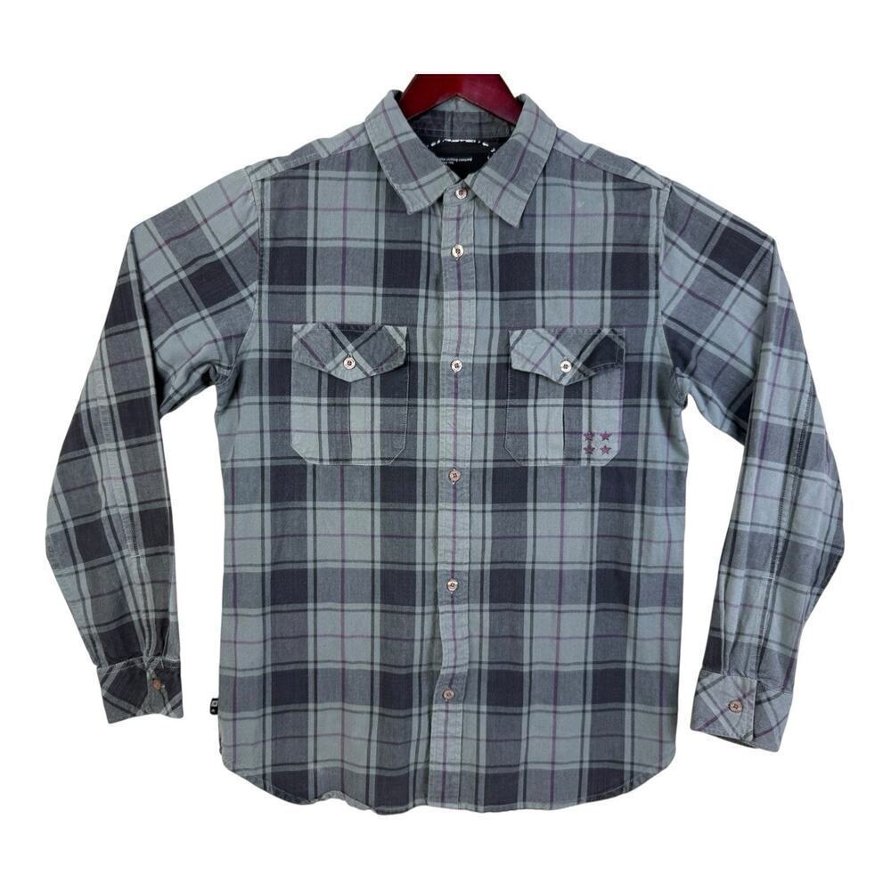 Fourstar Flannel Shirt Mens Medium Gray Purple Plaid Street Pirate Skate